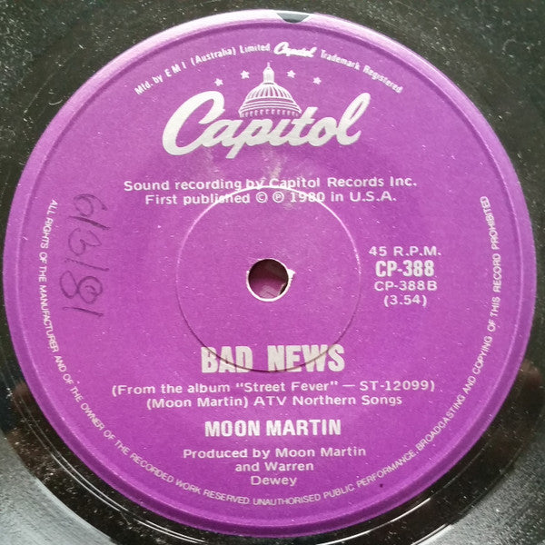 Moon Martin : Signal For Help (7", Single)