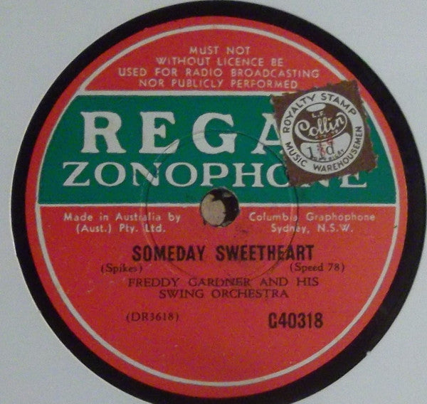 Freddy Gardner And His Swing Orchestra : Someday Sweetheart / 10 A.M. Blues (Shellac, 10")