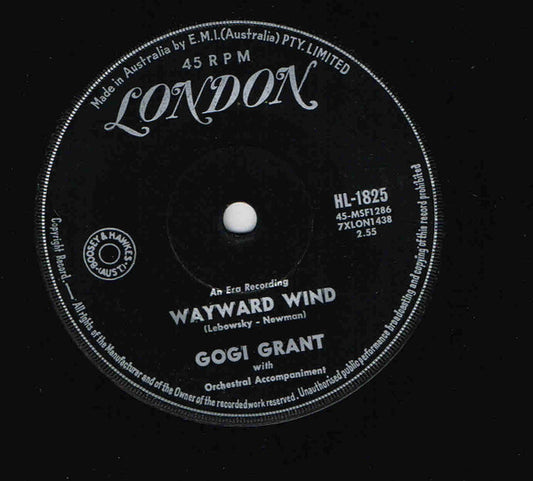 Gogi Grant : The Wayward Wind / No More Than Forever  (7", Single, RE)