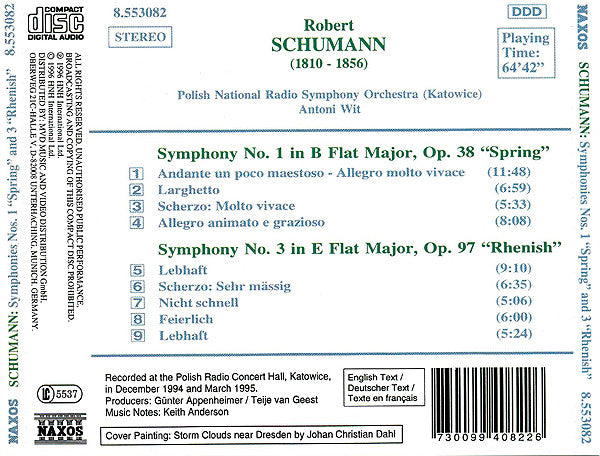 Schumann*, Polish National Radio Symphony Orchestra (Katowice)*, Antoni Wit : Symphonies Nos. 1 "Spring" And 3 "Rhenish" (CD)