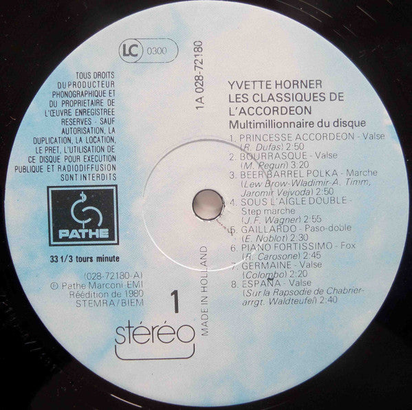 Yvette Horner : Les Classiques De L'Accordeon (LP, Comp, RE)