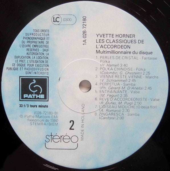 Yvette Horner : Les Classiques De L'Accordeon (LP, Comp, RE)