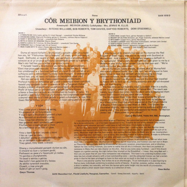 Brythoniaid Male Voice Choir : Cor Meibion Y Brythoniaid (LP, Album)
