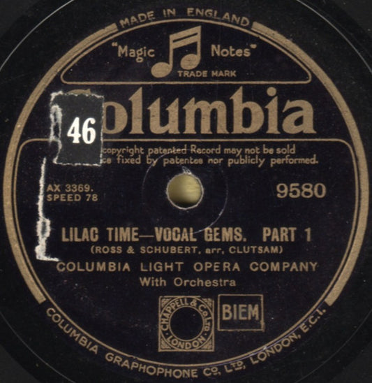 Columbia Light Opera Company : Lilac Time - Vocal Gems (Shellac, 12")