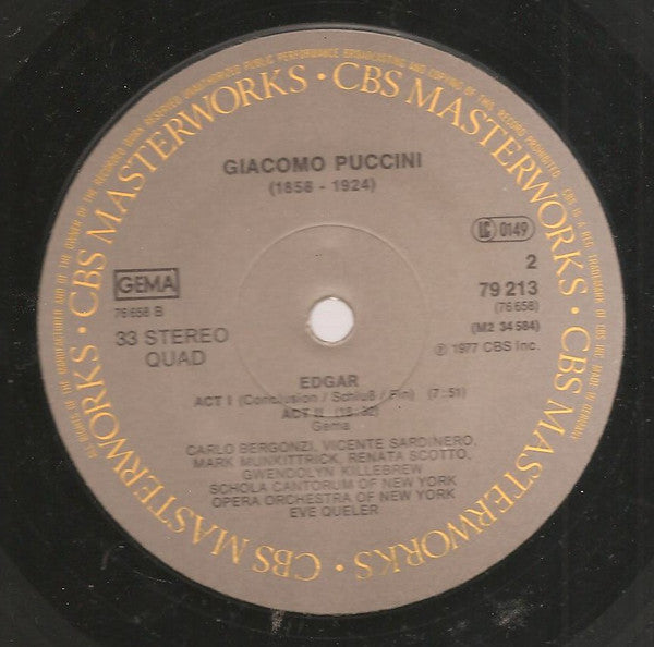 Puccini* - Scotto*, Bergonzi*, Killebrew*, Sardinero*, New York City Opera Children's Chorus, Schola Cantorum Of New York, Opera Orchestra Of New York*, Eve Queler : Edgar (2xLP, Album, Quad + Box)