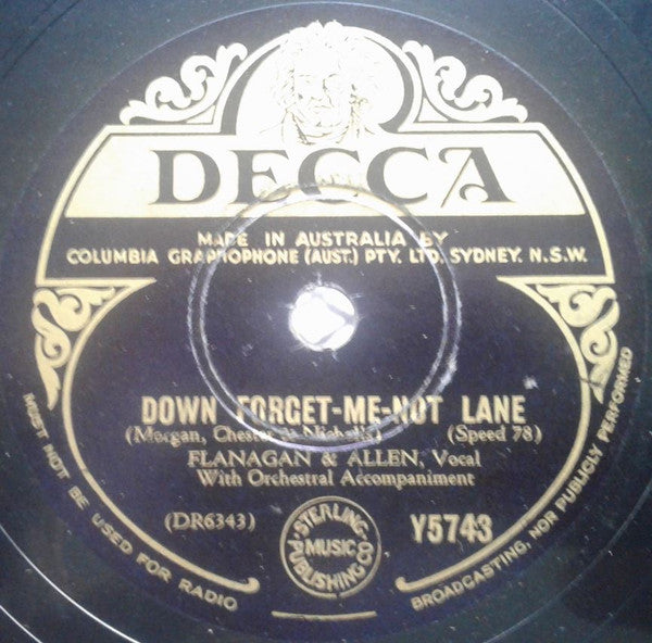 Flanagan And Allen : Down Forget-Me-Not Lane / Rose O'Day (Shellac, 10")