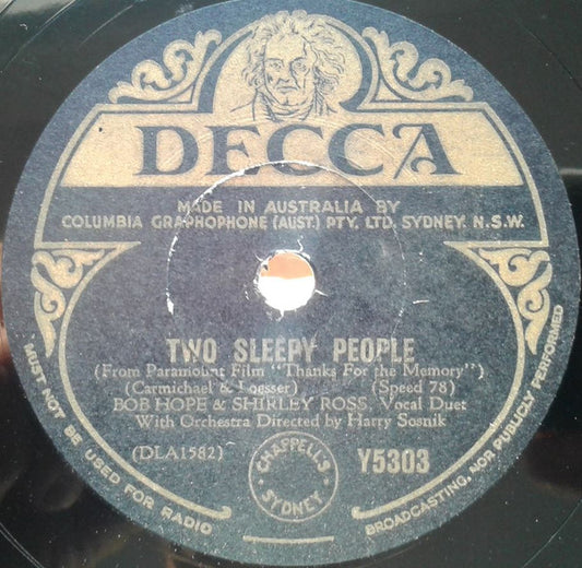 Bob Hope & Shirley Ross : Two Sleepy People / Thanks For The Memory (Shellac, 10")