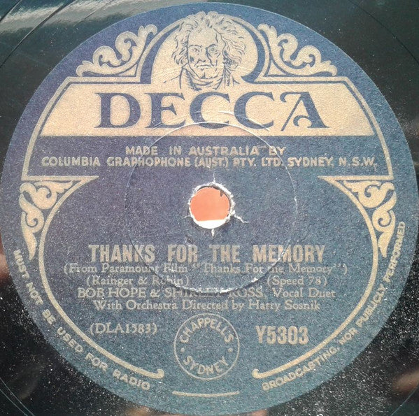 Bob Hope & Shirley Ross : Two Sleepy People / Thanks For The Memory (Shellac, 10")