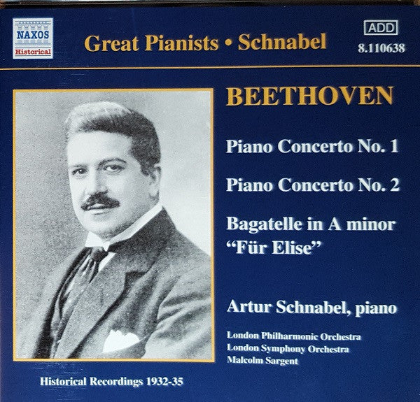 Ludwig van Beethoven, Artur Schnabel : Piano Concertos No.1 & 2, Bagatelle In A Minor "Für Elise" (CD, Comp, RM)