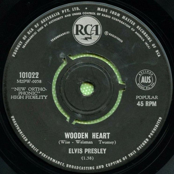 Elvis Presley : Wooden Heart (7", Single, Mono, bla)