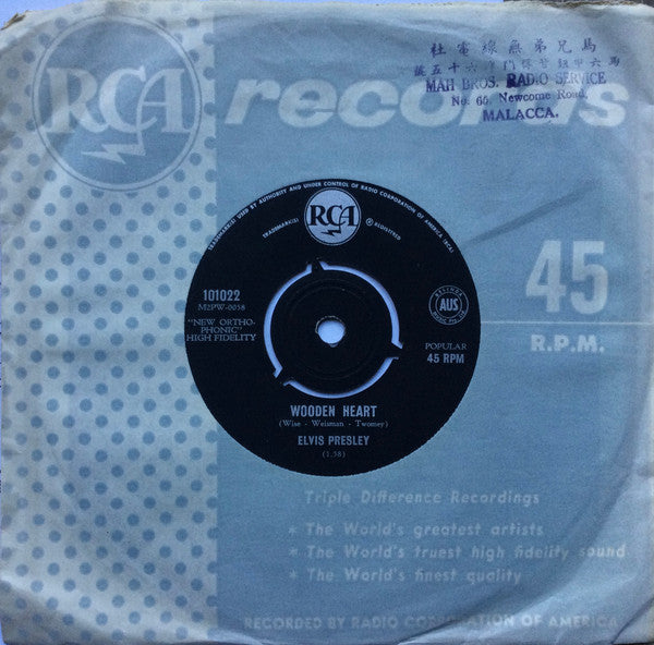 Elvis Presley : Wooden Heart (7", Single, Mono, bla)