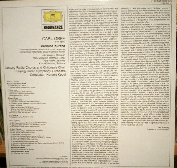 Carl Orff - Herbert Kegel, Rundfunk-Sinfonie-Orchester Leipzig, Rundfunkchor* Und Kinderchor Leipzig*, Jutta Vulpius, Hans Joachim Rotzsch*, Kurt Rehm, Kurt Hübenthal : Carmina Burana (LP)