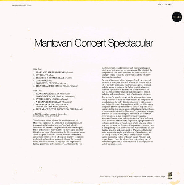 Mantovani : Concert Spectacular (LP, Album, Club, RE, 2nd)