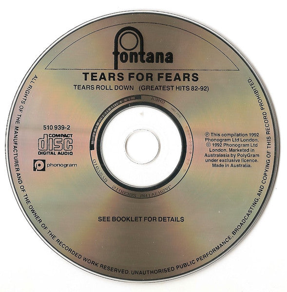 Tears For Fears : Tears Roll Down (Greatest Hits 82-92) (CD, Comp, RE)