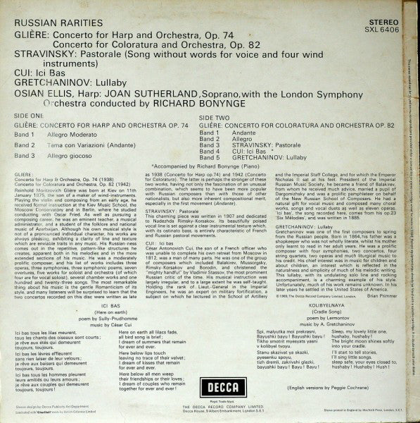 Richard Bonynge / Joan Sutherland, Osian Ellis, London Symphony Orchestra : Russian Rarities (LP, Album, RE)
