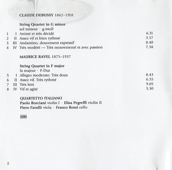 Debussy* • Ravel*, Quartetto Italiano : String Quartets (CD, RE, RM)