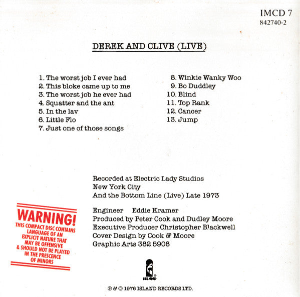 Peter Cook & Dudley Moore Present Derek & Clive : (Live) (CD)