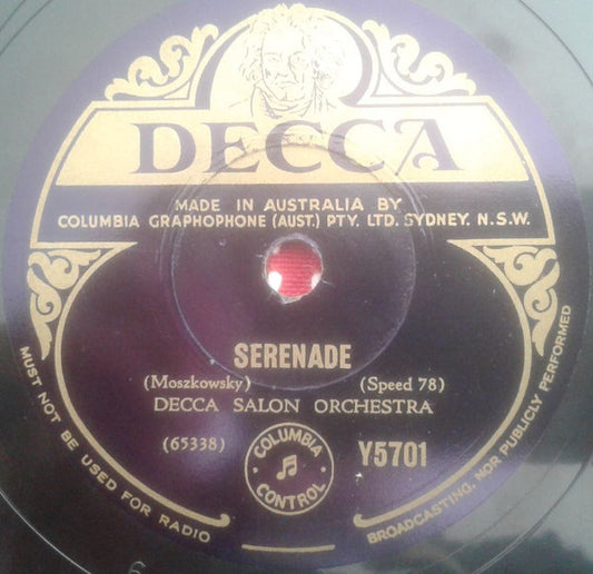 Decca Salon Orchestra : Serenade / Souvenir (Shellac, 10")