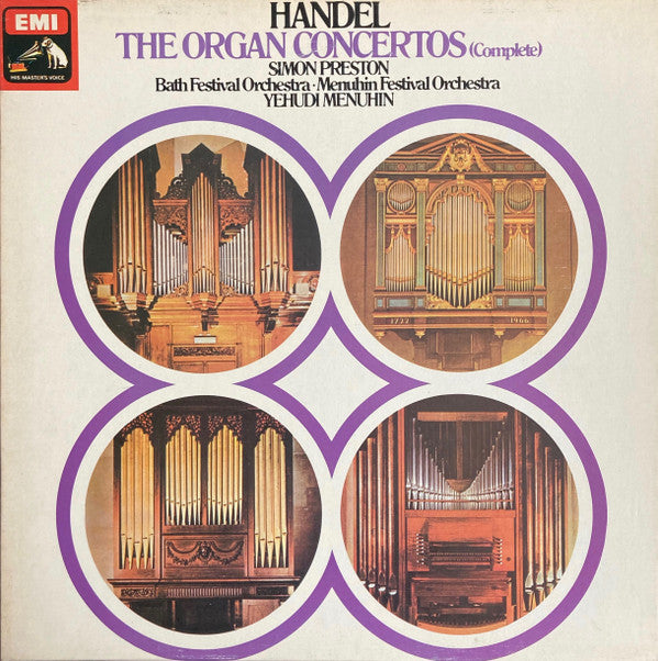 Handel*, Simon Preston, Bath Festival Orchestra · Menuhin Festival Orchestra, Yehudi Menuhin : The Organ Concertos (Complete) (4xLP, Comp + Box, RE)
