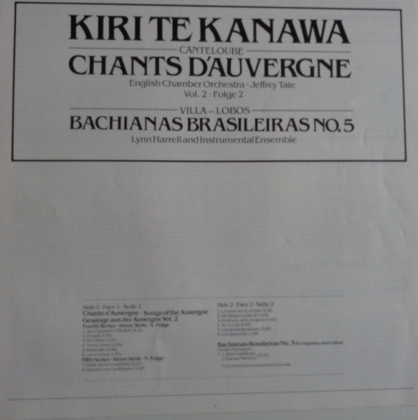 Kiri Te Kanawa, English Chamber Orchestra ∙ Jeffrey Tate, Joseph Canteloube / Heitor Villa-Lobos : Chants D'Auvergne (Vol. 2) / Bachianas Brasileiras No. 5 (LP)