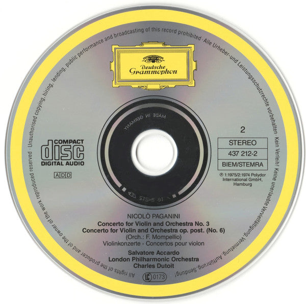 Paganini* - Salvatore Accardo, London Philharmonic Orchestra, Charles Dutoit : The 6 Violin Concertos = -Die Violinkonzerte (3xCD, Album)