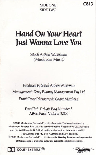 Kylie Minogue : Hand On Your Heart (Cass, Single, Yel)