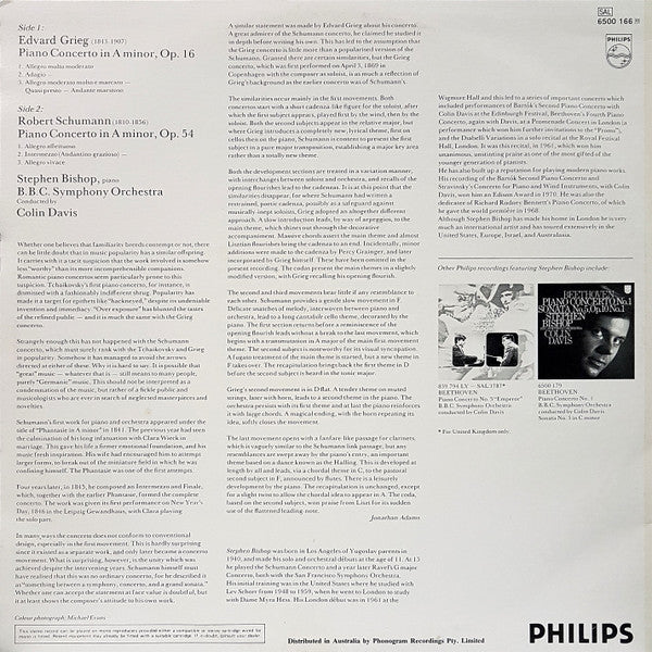 Edvard Grieg, Robert Schumann, Stephen Bishop (3), BBC Symphony Orchestra, Sir Colin Davis : Piano Concertos (LP)