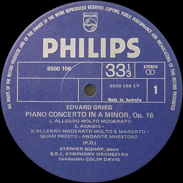 Edvard Grieg, Robert Schumann, Stephen Bishop (3), BBC Symphony Orchestra, Sir Colin Davis : Piano Concertos (LP)