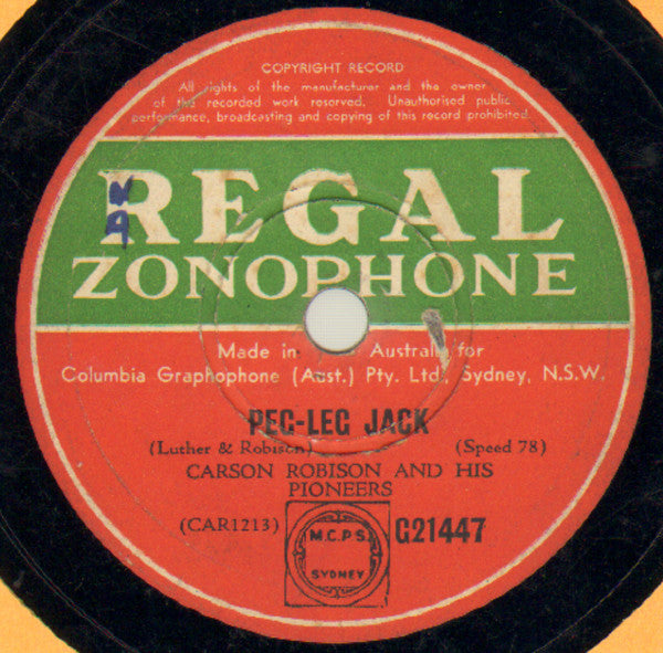 Carson Robison And His Pioneers : Cross-Eyed Sue / Peg-Leg Jack (Shellac, 10")