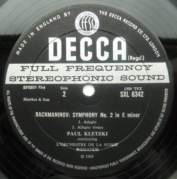 Paul Kletzki Conducts L'Orchestre De La Suisse Romande, Rachmaninov* : Symphony No. 2 (LP, ED2)
