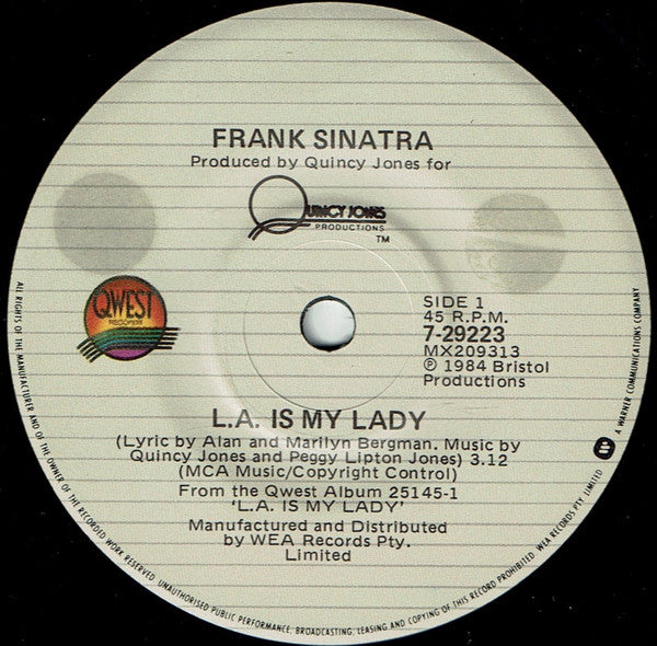 Frank Sinatra : L.A. Is My Lady (7", Single)