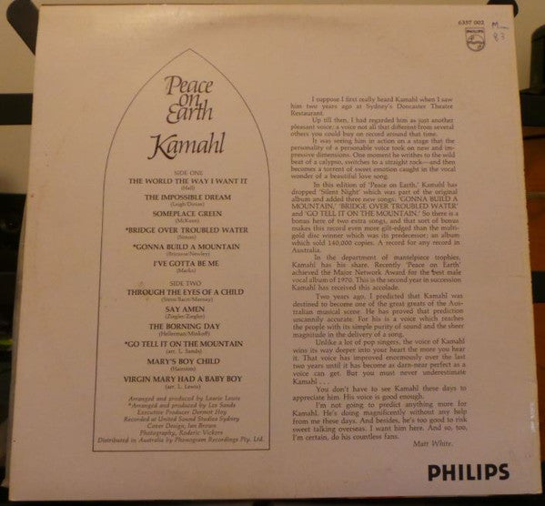 Kamahl : Peace On Earth (LP, Album, RE, Dif)