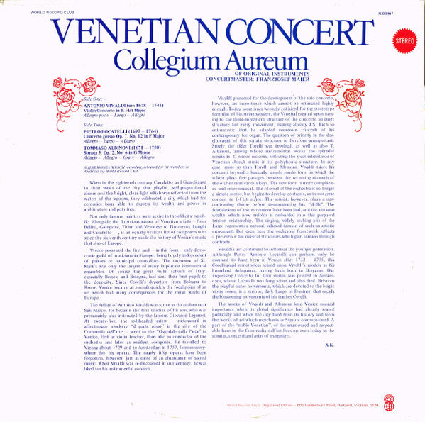 Collegium Aureum / Vivaldi* / Locatelli* / Albinoni* : Venetian Concert (LP, Album, Club)