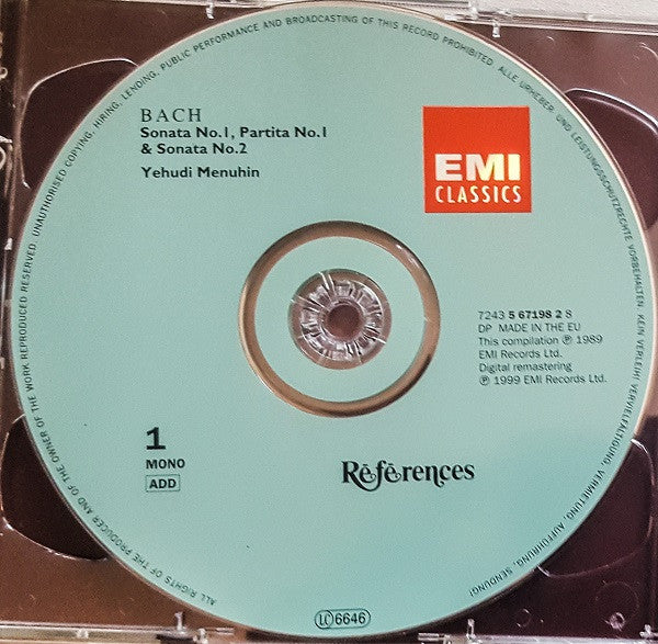 Bach*, Yehudi Menuhin : Sonatas & Partitas For Solo Violin (2xCD, Comp, Mono, RM)
