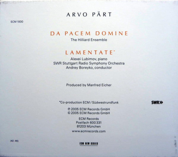 Arvo Pärt : Lamentate (CD, Album)
