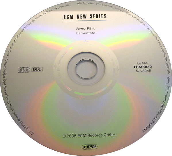Arvo Pärt : Lamentate (CD, Album)