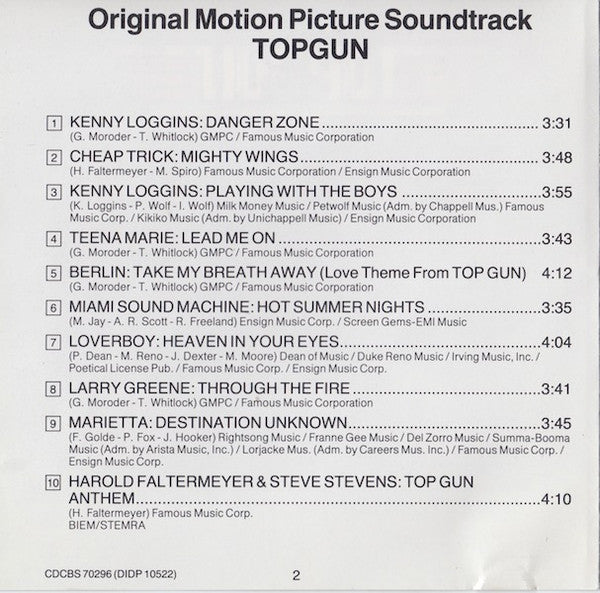 Various : Top Gun (Original Motion Picture Soundtrack) (CD, Album)