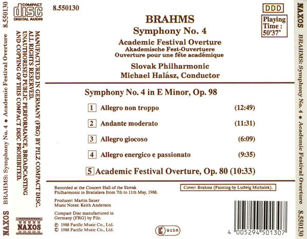Johannes Brahms, Slovak Philharmonic Orchestra, Michael Halász : Symphony No. 4 - Academic Festival Overture (CD, Album)