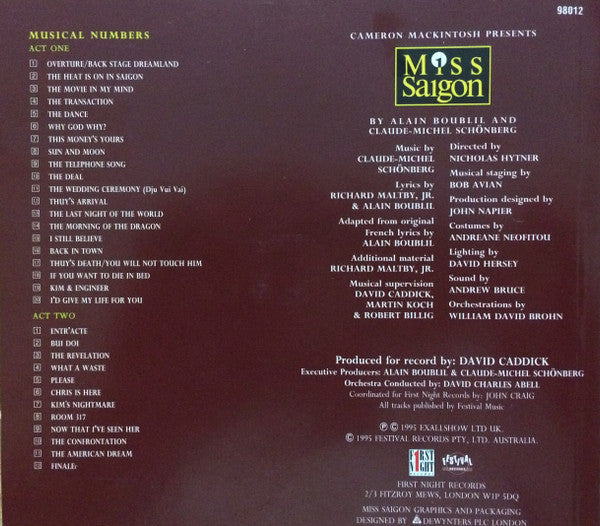 Cameron Mackintosh Presents Boublil* & Schönberg* : The Complete Recording of Boublil & Schonberg's Miss Saigon (2xCD, Album)