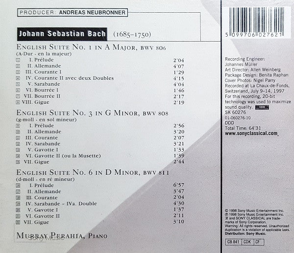Bach*, Murray Perahia : English Suites Nos. 1, 3 & 6 (CD, Album)