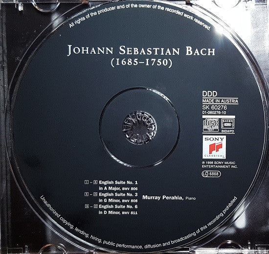 Bach*, Murray Perahia : English Suites Nos. 1, 3 & 6 (CD, Album)