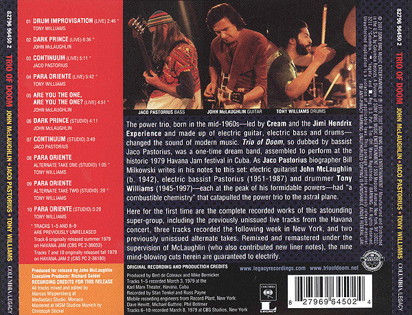 Trio Of Doom, John McLaughlin • Jaco Pastorius • Tony Williams* : Trio Of Doom (CD, Album, RE, RM)