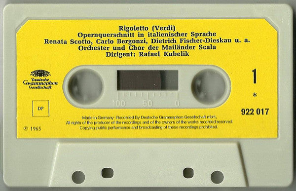 Verdi* - Renata Scotto, Fiorenza Cosotto*, Carlo Bergonzi, Dietrich Fischer-Dieskau Dirigent Rafael Kubelik : Rigoletto (Cass, Album)