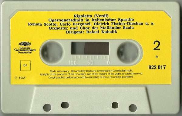 Verdi* - Renata Scotto, Fiorenza Cosotto*, Carlo Bergonzi, Dietrich Fischer-Dieskau Dirigent Rafael Kubelik : Rigoletto (Cass, Album)