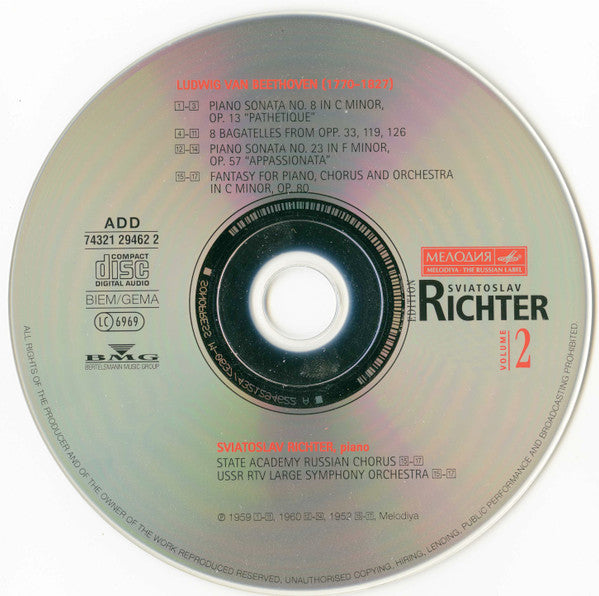 Sviatoslav Richter, Beethoven* : Sonatas «Pathétique», «Appassionata» • Bagatelles • Choral Fantasy (CD, Comp, Mono, RM)