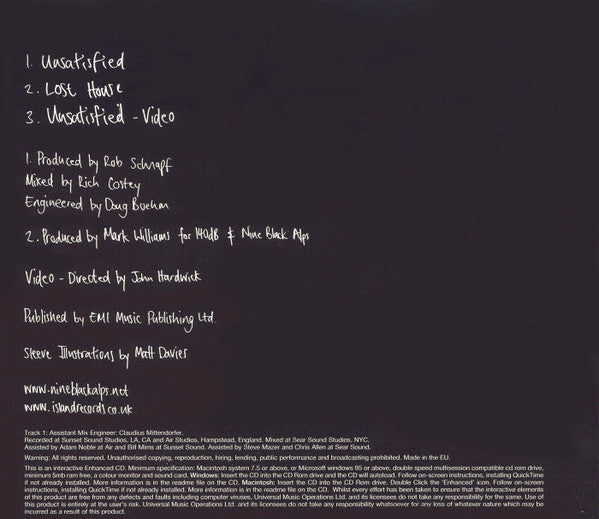 Nine Black Alps : Unsatisfied (CD, Single, Enh)