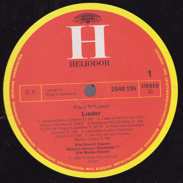 Rita Streich, Erik Werba, Heinrich Geuser : Schubert - Lieder (LP, Album)
