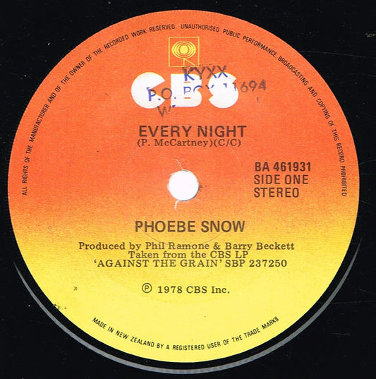 Phoebe Snow : Every Night (7", Single)