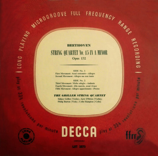 Beethoven*, The Griller String Quartet : String Quartet No. 15 In A Minor, Op. 132 (LP, Mono)