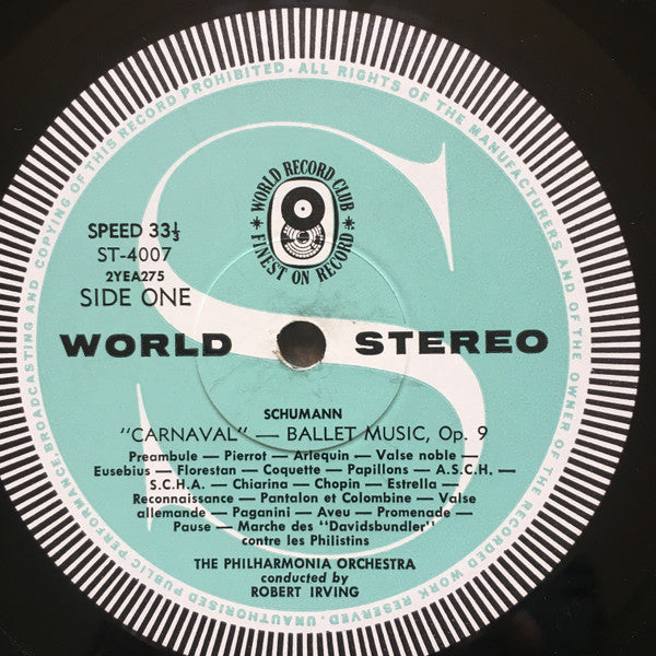 Frédéric Chopin - Robert Schumann / Philharmonia Orchestra Conducted By Robert Irving (2) : Les Sylphides / Carnaval (LP, Album, Club, 1st)